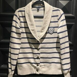 Tommy Hilfiger Women's Cream and Blue Striped Cardigan
